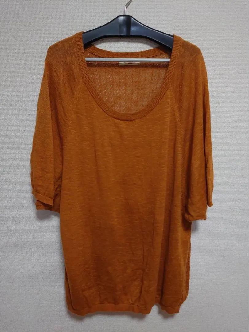 Thumbnail of Sub Street See-through Boat Neck 3/4 Sleeve Knit Size 19 Orange Brown