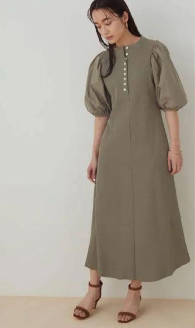 Thumbnail of Adam et Rope Olive Green Puff Sleeve Dress Size F