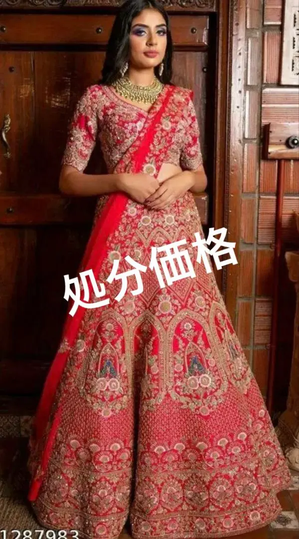 ピンクと金の刺繍入りレヘンガ インドネパール服 ピンクと金の刺繍入りレヘンガ インドネパール服