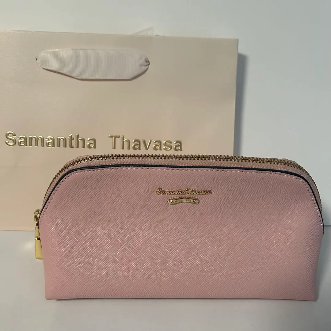 Samantha Thavasa 化妝包 素色 粉紅色 附購物袋 的縮圖