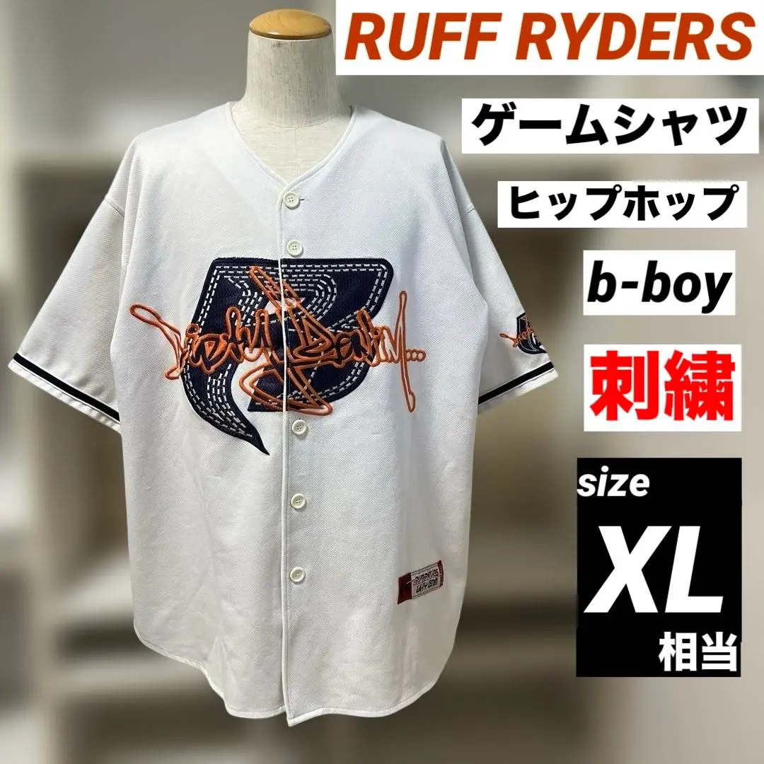 【希少】Ruff Ryders フットボールシャツ RUFF RYDER ラフライダース 総柄プリント 半袖シャツ レッド