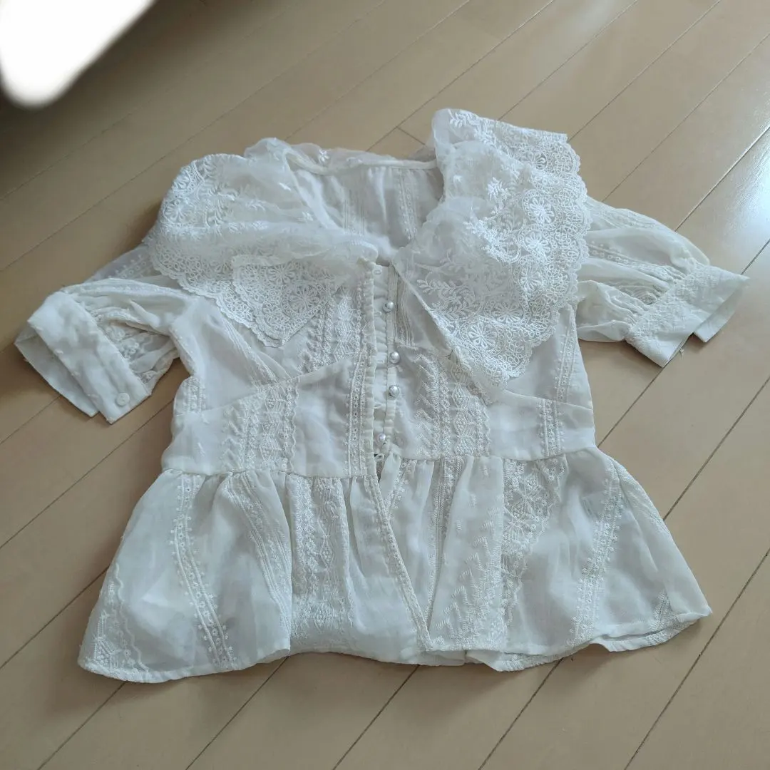 Thumbnail of White Frilly Blouse with Lace