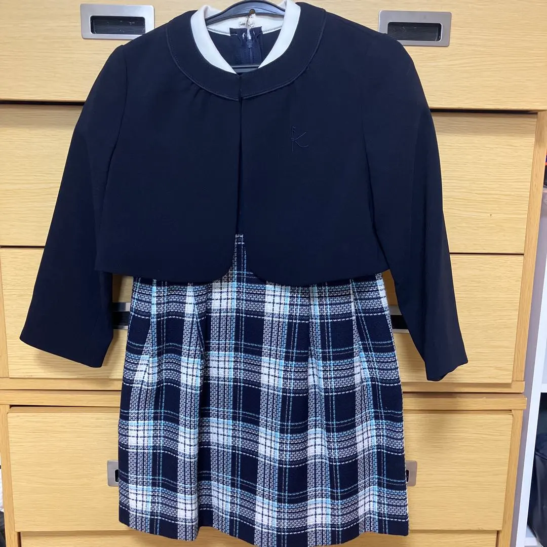 Thumbnail of Ceremony Girl's 110-120 size Kumikyoku Black Check Dress (Short Sleeves, Collar)