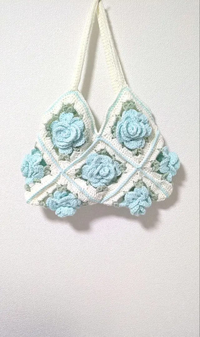 【鉤織花樣包】薔薇② type1 薄荷綠×白色 的縮圖
