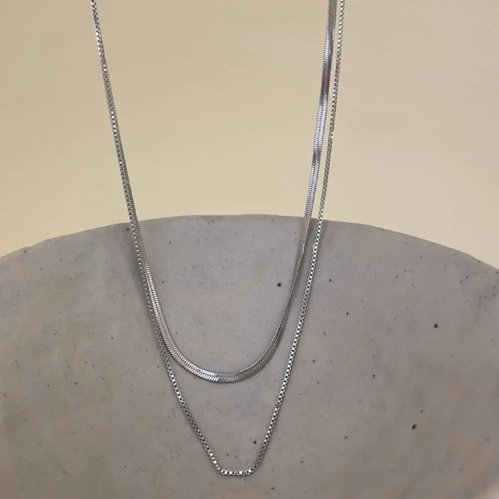 Thumbnail of Snake Chain Last Surge Stainless Steel Super Popular! 2-Layer Silver Necklace