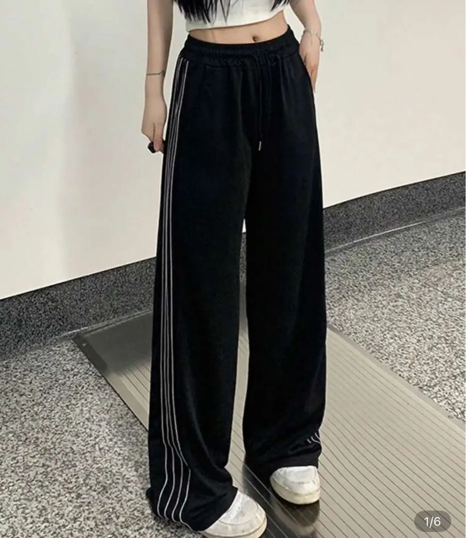 Thumbnail of Black striped wide-leg pants