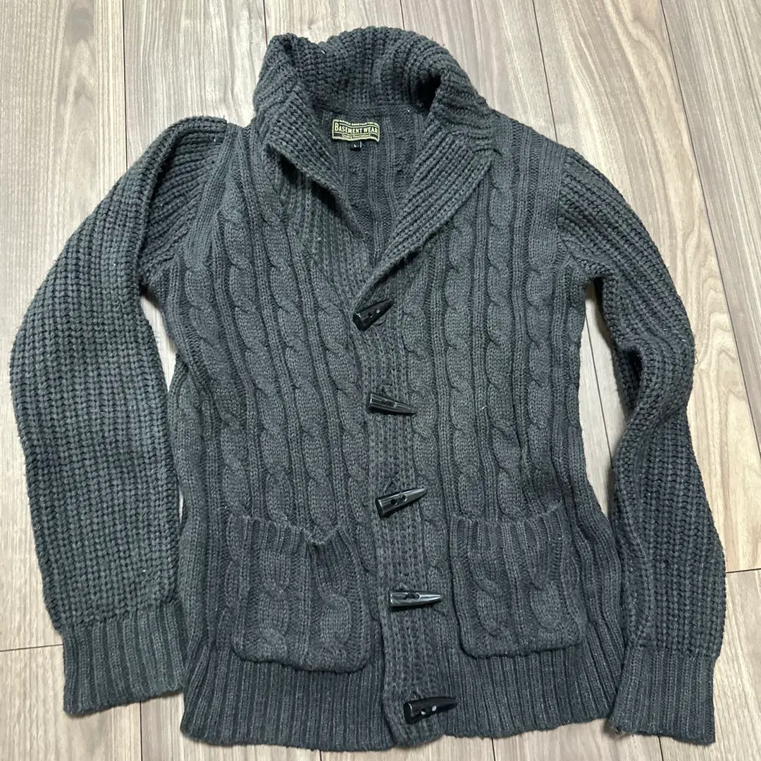 Thumbnail of BASMENT WEAR Cable Knit Cardigan, Size L, Gray