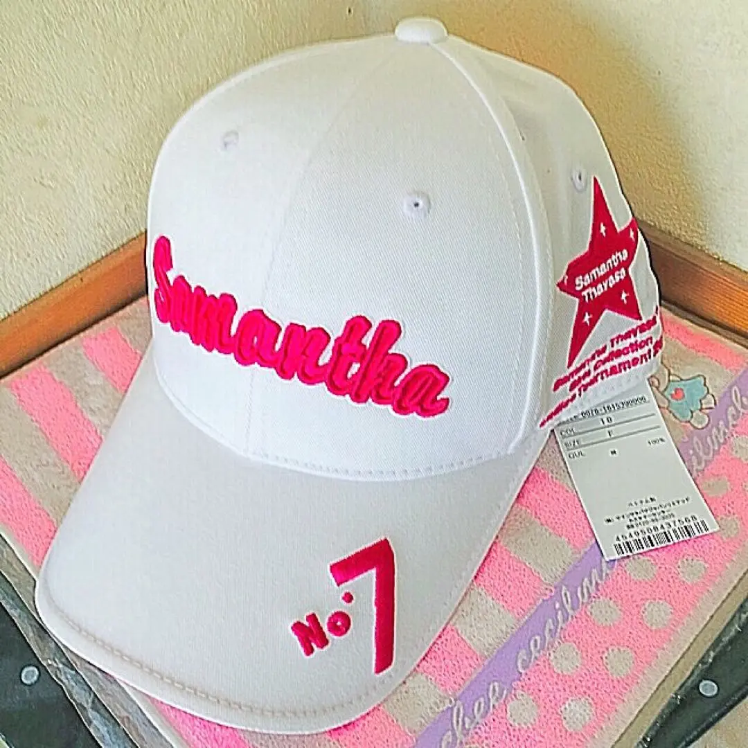 サマンサタバサ ゴルフ　キャップ　ホワイト白ピンク　新品 Samantha Thavasa サマンサタバサ キャップ 白×ピンク 星柄