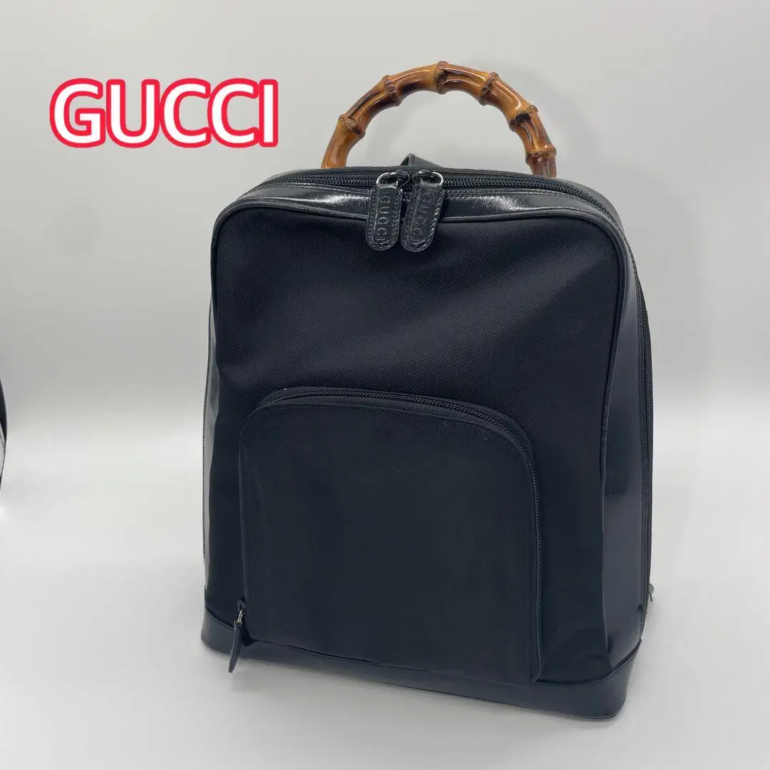 良品　OLD　GUCCI　キャンバス　エナメル　バックパック　バンブー　フラップ グッチ(GUCCI) バンブー(bamboo) 中古 リュック・バックパック