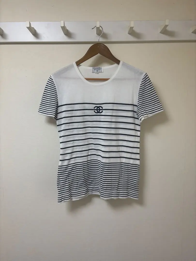 CHANEL】シャネル『ロゴ カシミヤ ボーダー 長袖ニット size42