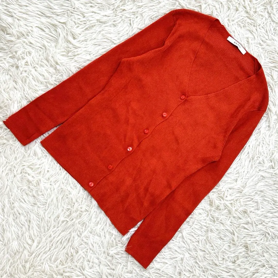 安奈依 橘色 V領 針織衫 長袖 M碼 羅紋編織 的縮圖