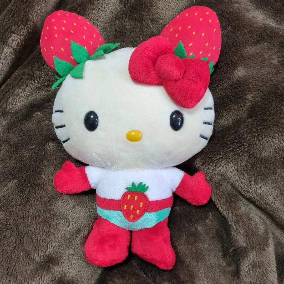 希少 美品 キティ イチゴマン マスコット ぬいぐるみ 美品】サンリオ ハローキティ イチゴマン ぬいぐるみ マスコット