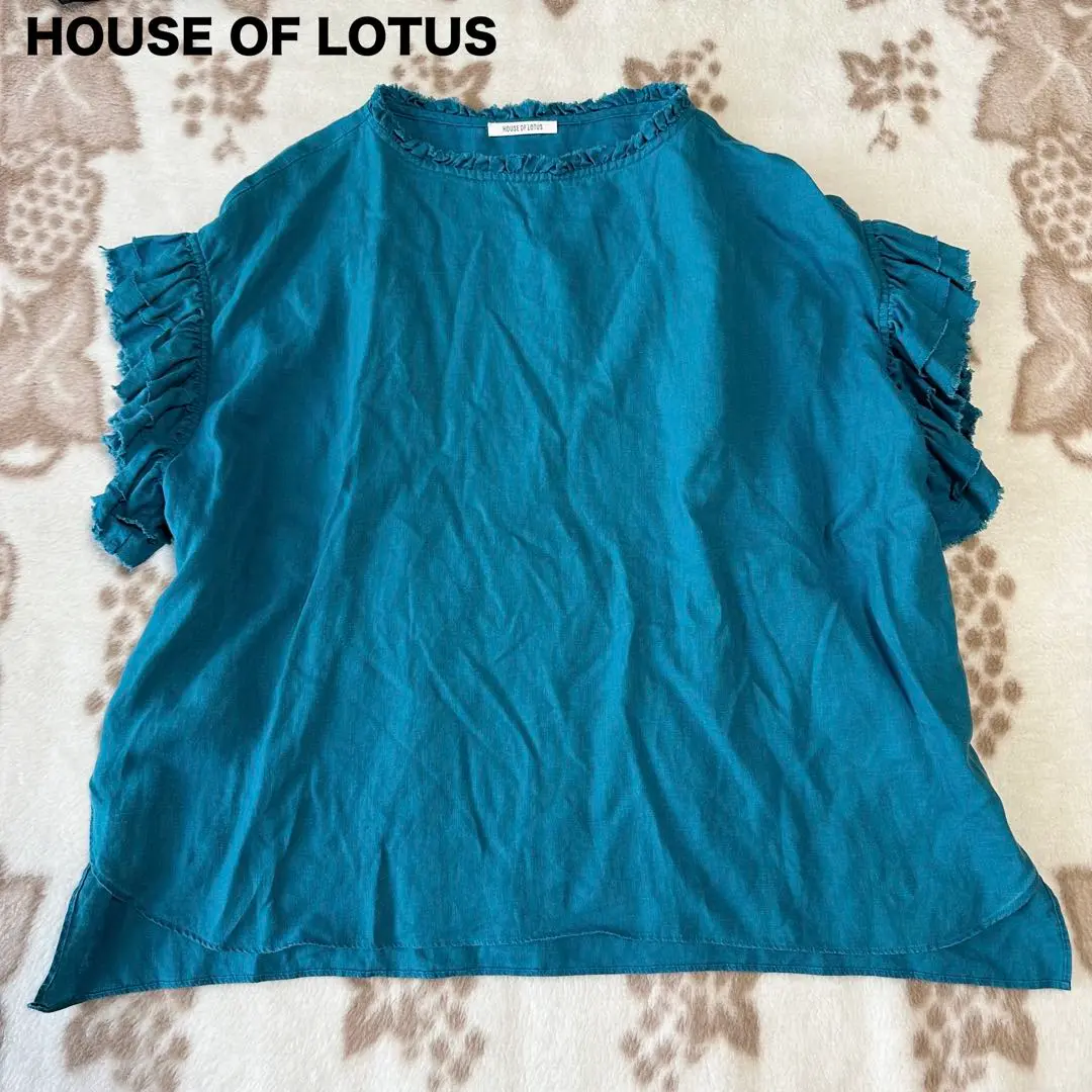 HOUSE OF LOTUS ウォッシュリネンVネック七分フリル袖ブラウス 新品 リネンフリルブラウス ｜ハウス オブ ロータス＜HOUSE OF LOTUS