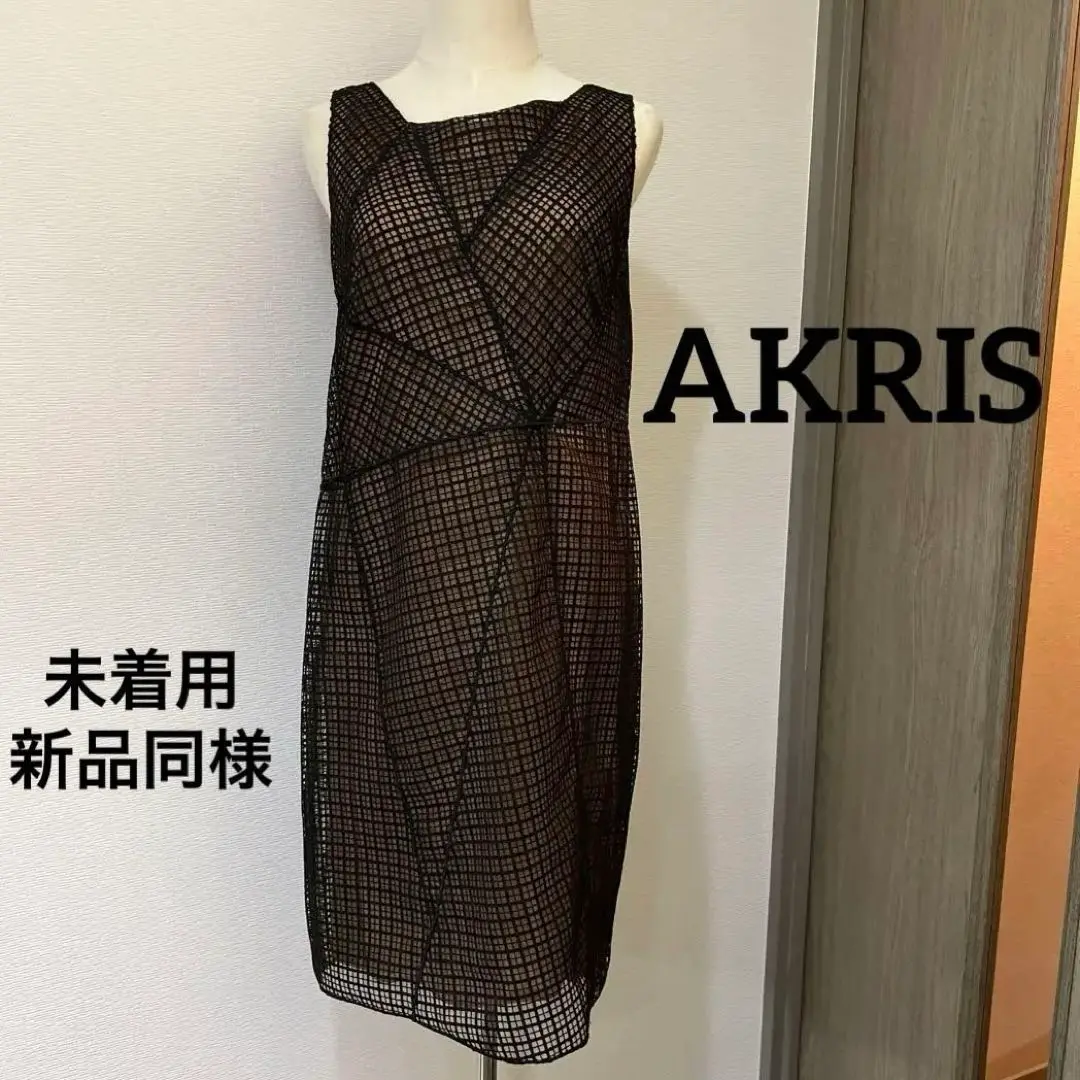 美品 AKRIS アクリス ノースリーブワンピース ドット柄 フロント