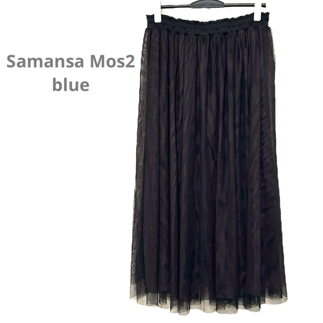 Samansa Mos2 藍色 【Ｆ】 網紗裙 褶皺 黑色 的縮圖