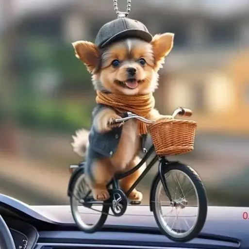 Thumbnail of Dog keychain: Chihuahua riding a bicycle