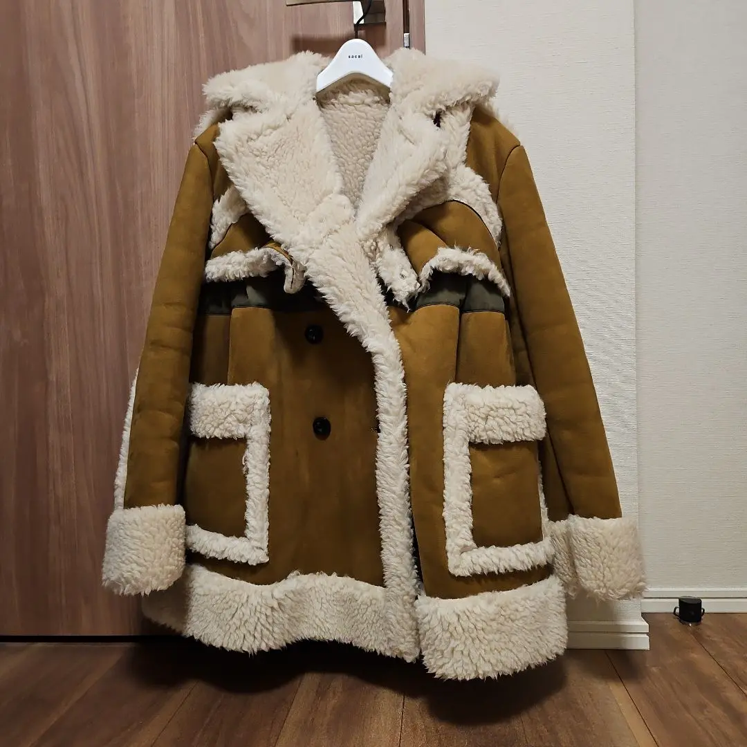 【再お値下げ】sacai ファー付き ウールコート 定価189,000円 再お値下げ】sacai ファー付き ウールコート 定価189,