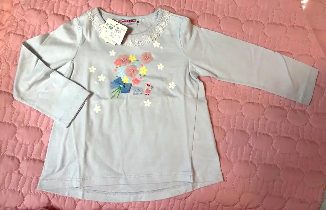 Thumbnail of Miki House thin long-sleeved T-shirt, Usako (rabbit), light blue, with B stamp