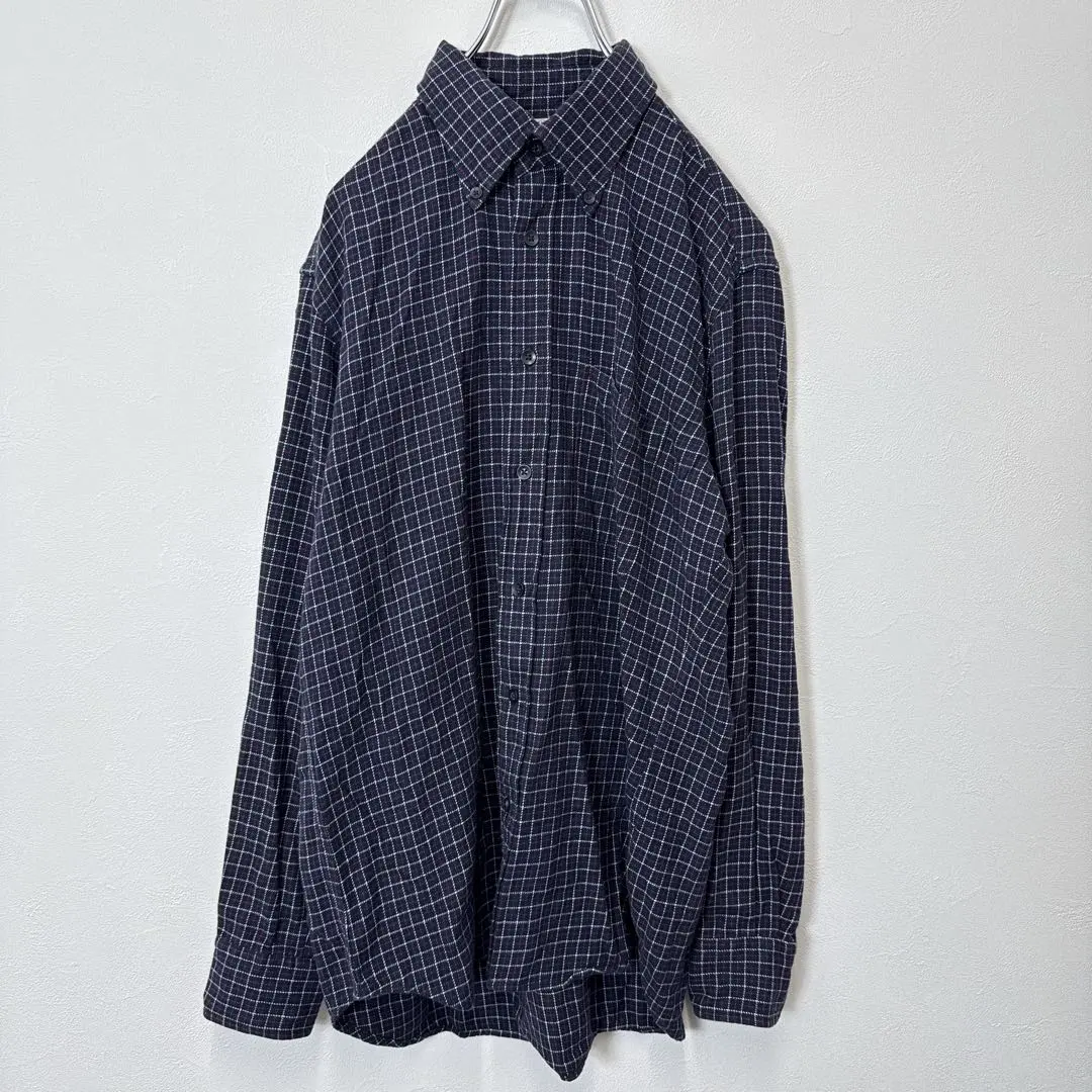 Thumbnail of Uniqlo Flannel Shirt Men's M Navy Check Pattern Long Sleeve