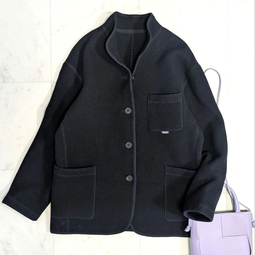 Thumbnail of Mademoiselle Non Non Wool Coat Jacket Dark Navy Stand Collar