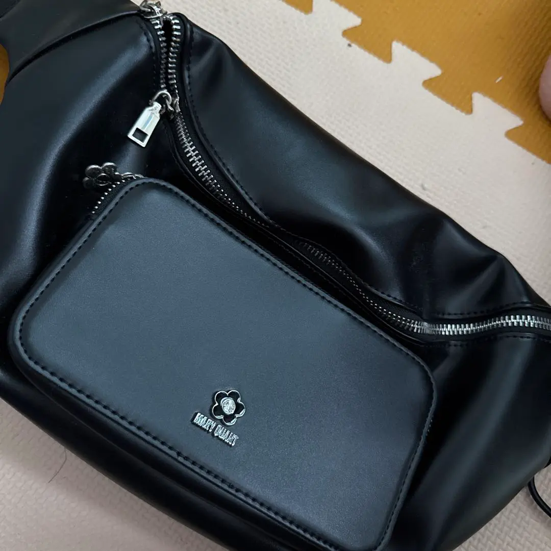 【美品✨】MARY QUANT マリークワント ブラック レザー ウエストポーチ 美品✨】MARY QUANT マリークワント ブラック レザー ウエスト