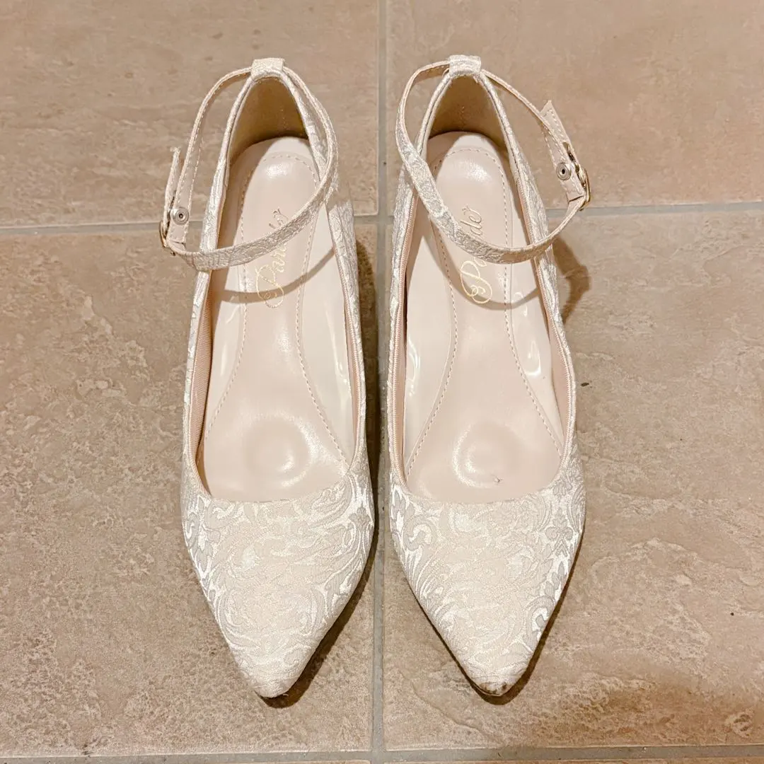 Thumbnail of Beige Lace Strap Pumps