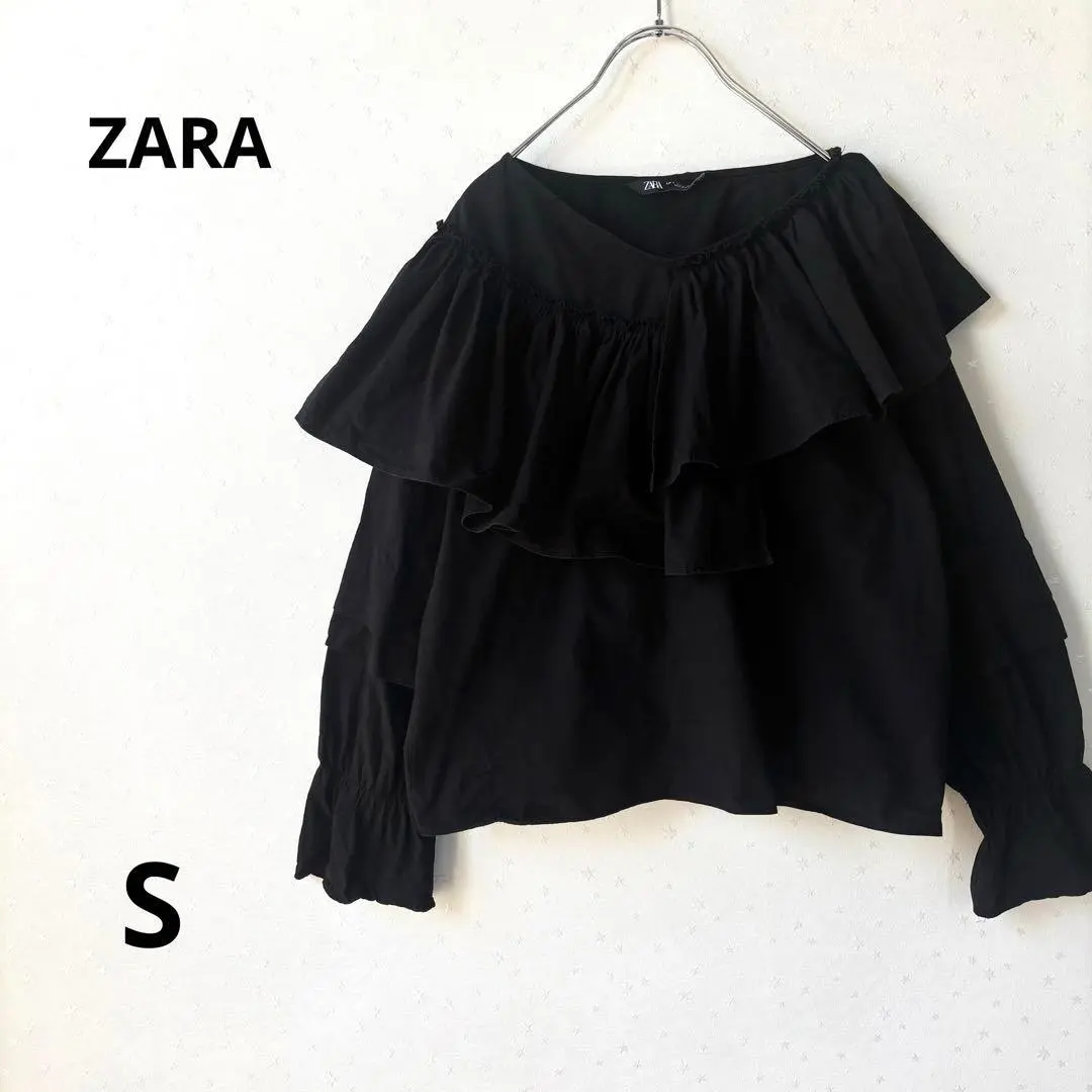 Thumbnail of ZARA Frill Blouse, Frill Top, Long Sleeve, Black, Covers Shoulders, Fluffy