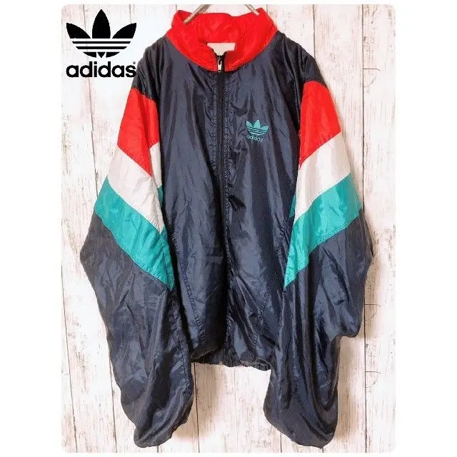 Thumbnail of 80s Adidas nylon jacket Trefoil embroidered logo short length world flag