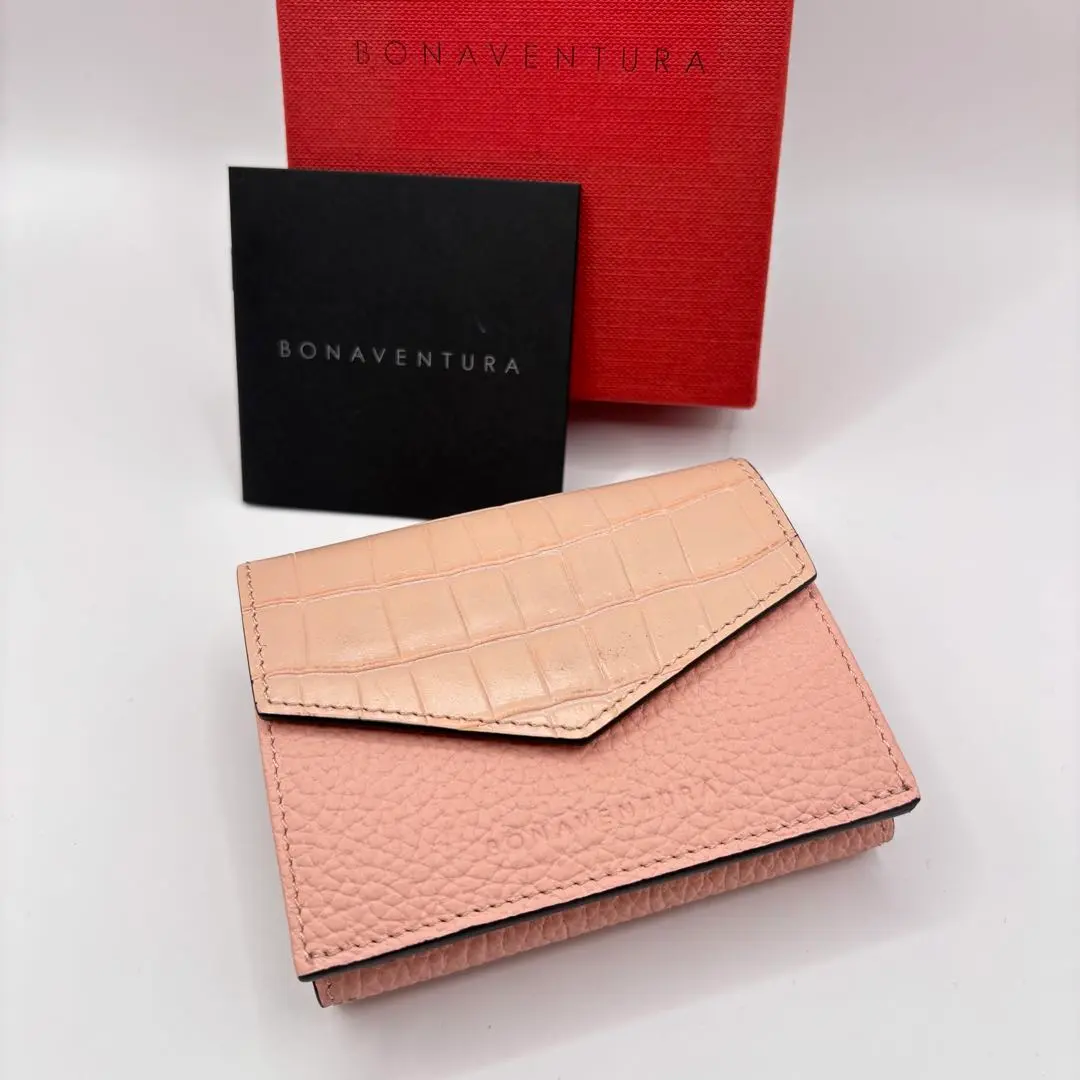Thumbnail of Accessories included. BONAVENTURA trifold wallet, pink, crocodile embossed, wallet.