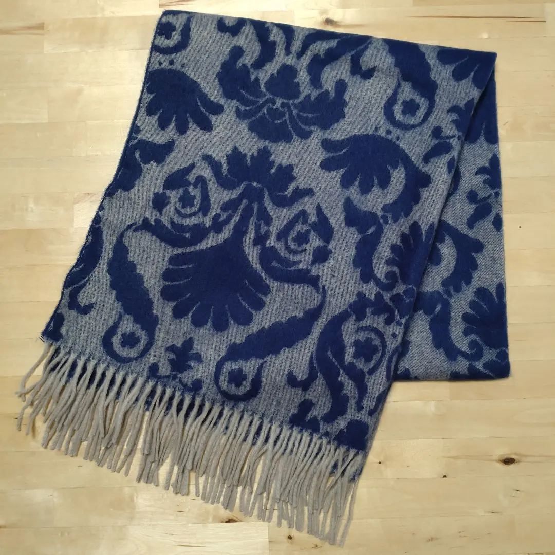 Thumbnail of Women's Large Scarf Shawl Navy Damask Pattern