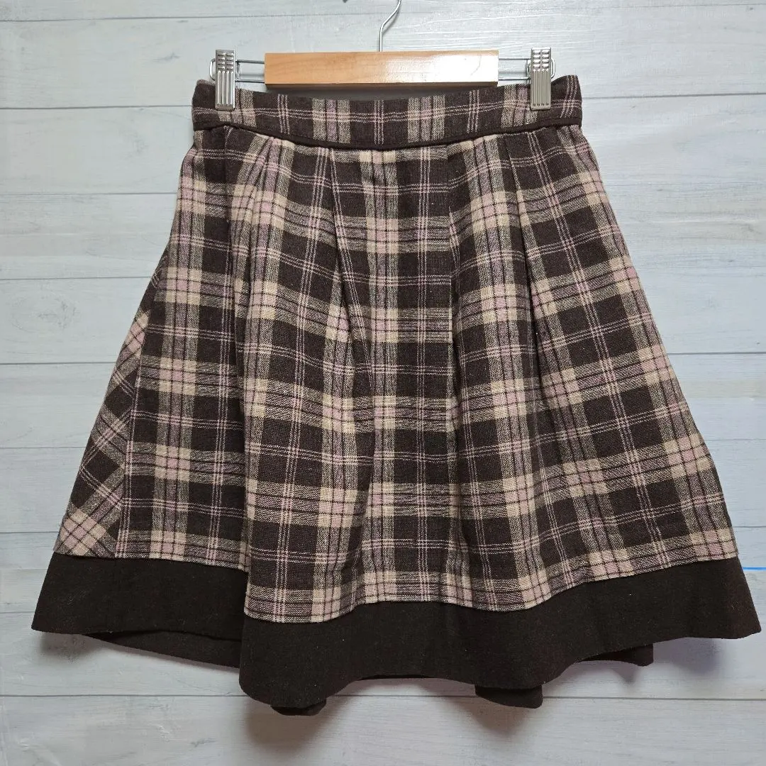 Thumbnail of Nohea Brown Checkered Flare Skirt, Size M