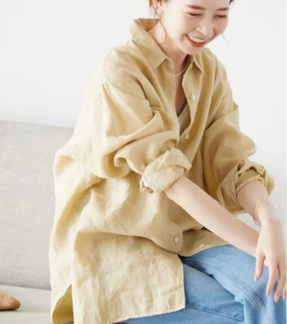 美品イエナIENA　フレンチリネンレギュラーシャツ　36　麻100%　長袖シャツ 2025年最新】slobe iena リネンフレンチフロントレギュラー