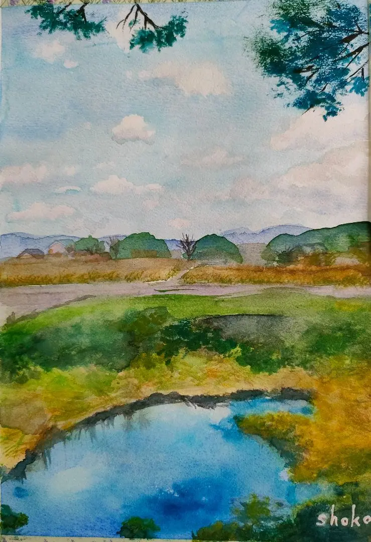 額縁付き日本田舎風景画    水彩画 楽天市場】日本 の 田舎 の 風景（絵画｜アート・美術品・骨董品