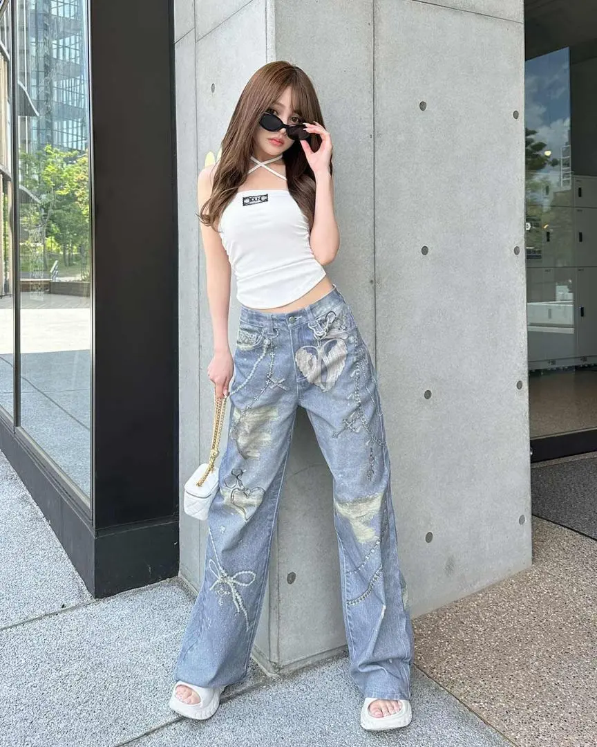 SOLNI☆印花寬鬆牛仔褲 的縮圖