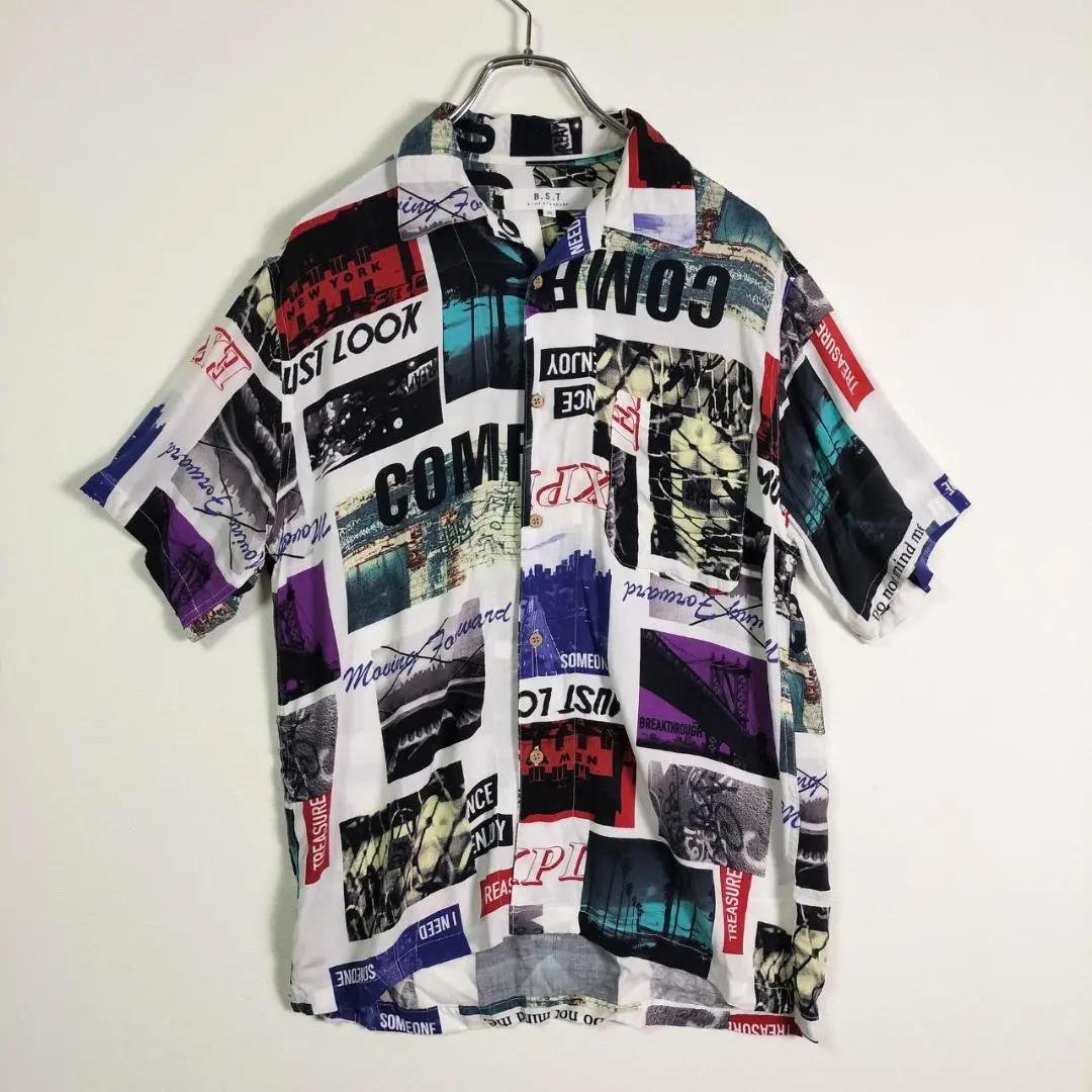 Thumbnail of Rayon Shirt Open Collar American Pattern Retro Drapey Short Sleeve M Equivalent