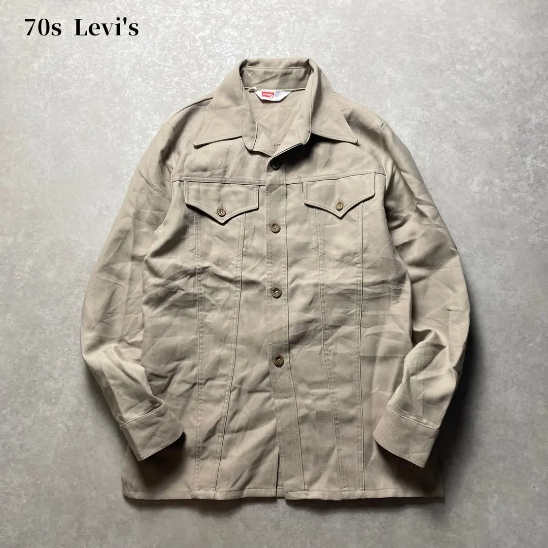 Thumbnail of 70s Levi's Western Polyester Shirt Long Sleeve Khaki Beige Saddleman Tag