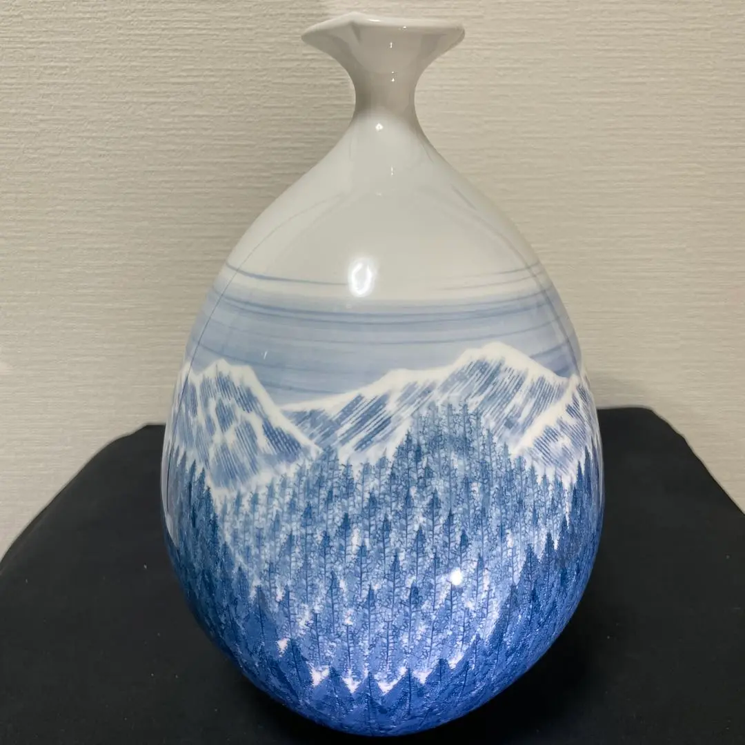 1073 藤井朱明作色絵人物花瓶花生未使用