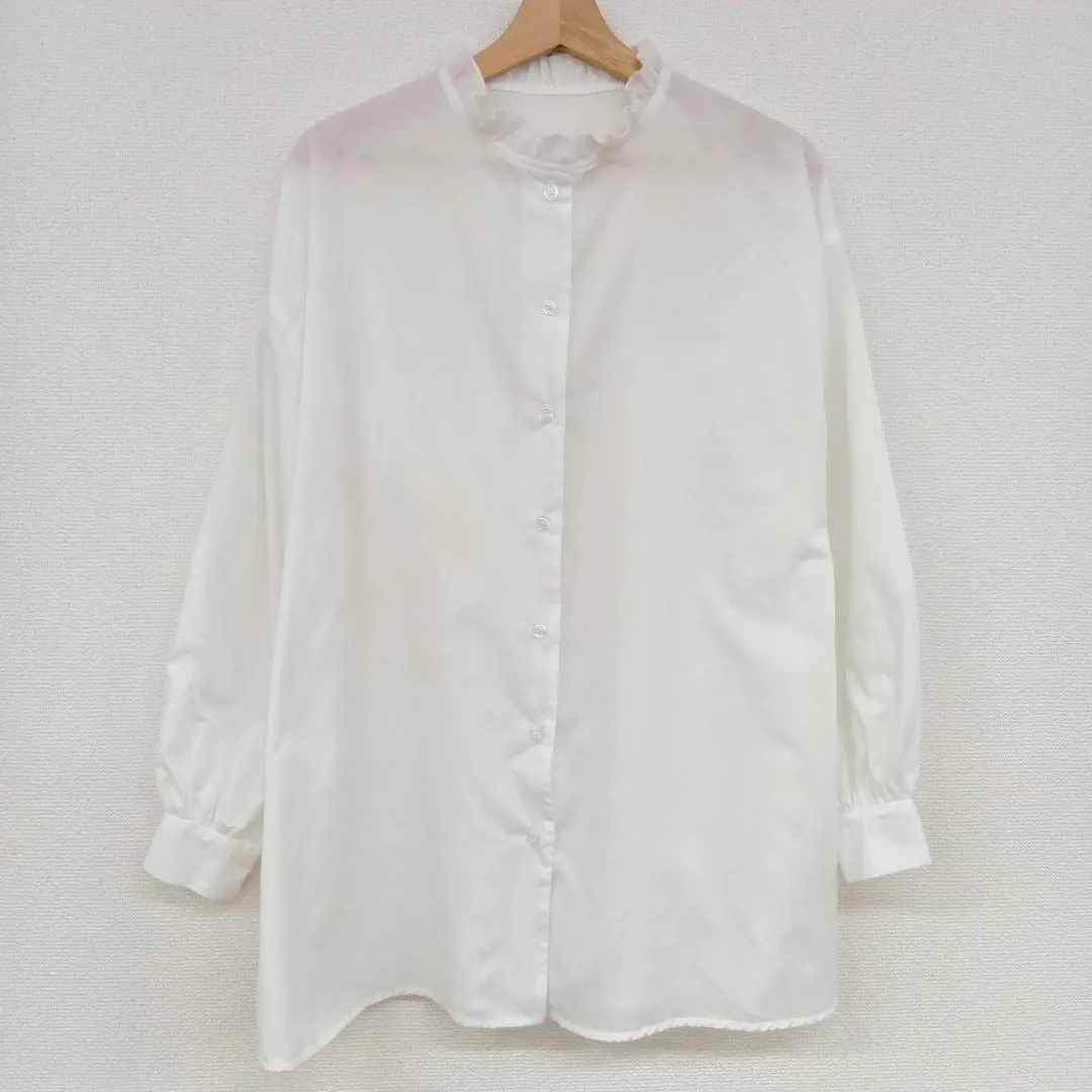 ☆GRL 附荷葉邊白色長袖襯衫 的縮圖