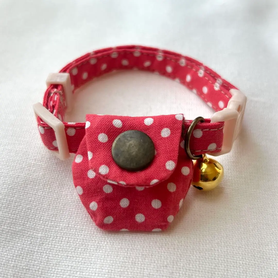Thumbnail of Fabric AirTag Case (Not Too Big) & Gentle Collar for Cats - Dark Pink Polka Dots