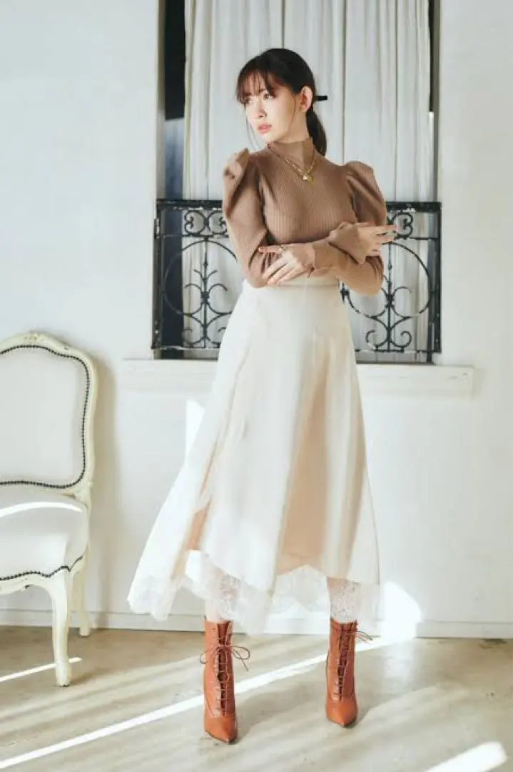 Thumbnail of herlipto ♡ Beautiful Condition ♡ Lace Elegant Flare Skirt - White