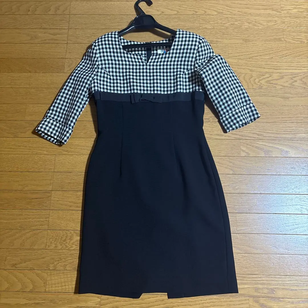 Thumbnail of Checkered Tight Dress, Three-Quarter Sleeves