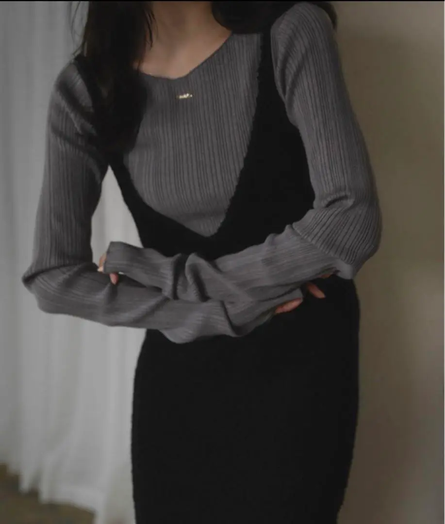 Mideal ロングスリーブリブニット ピンク long sleeve rib knit / ロングスリーブリブニット（ニット