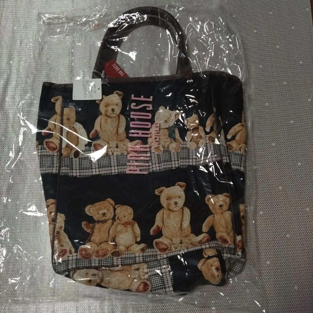 PINK HOUSE ネイビーテディベアトートバッグ（新品、未使用） PINK HOUSE トートバッグ ロゴ＆Teddyワッペン付きバッグ