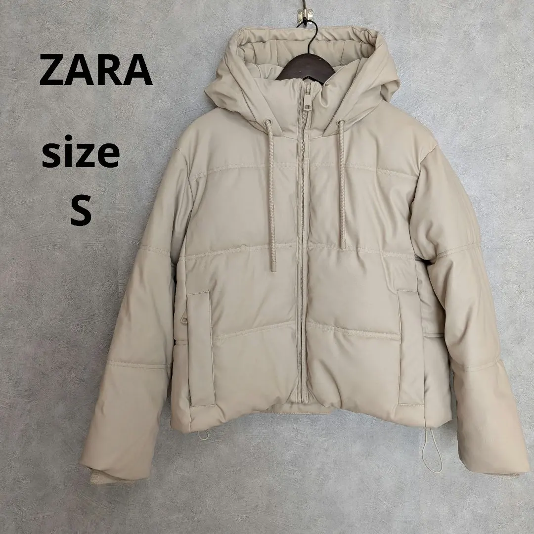 Thumbnail of ZARA Faux Leather Down Parka Padded Blouson Hoodie Beige S