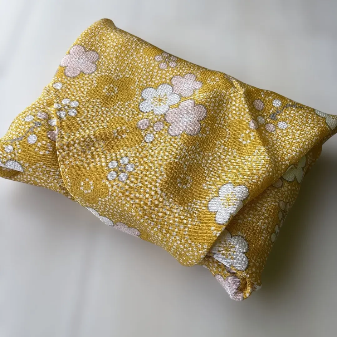 Thumbnail of Small Floral Pattern Furoshiki (Wrapping Cloth) - Futahaba (approx. 64cm) - Yamabuki (Yellow-Orange) with Plum Blossoms