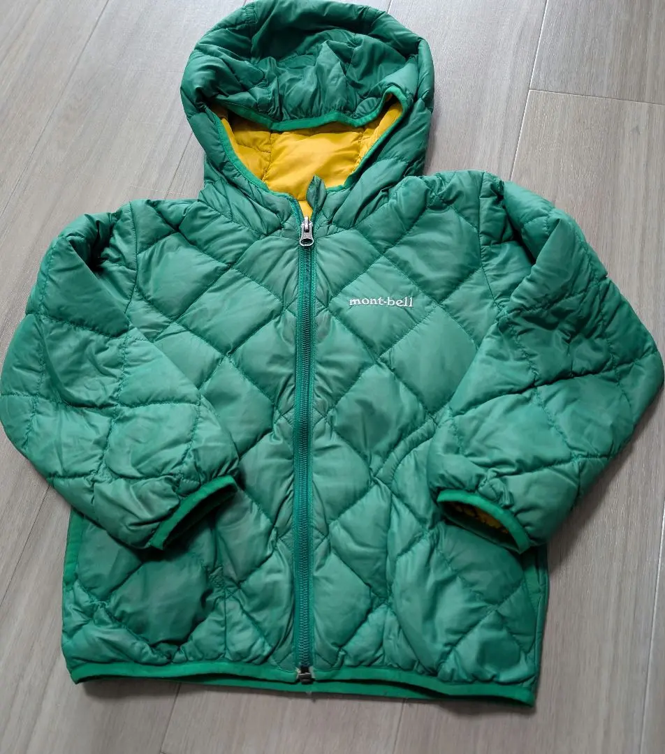 Montbell 兒童羽絨外套 綠色/黃色 雙面穿 100 的縮圖