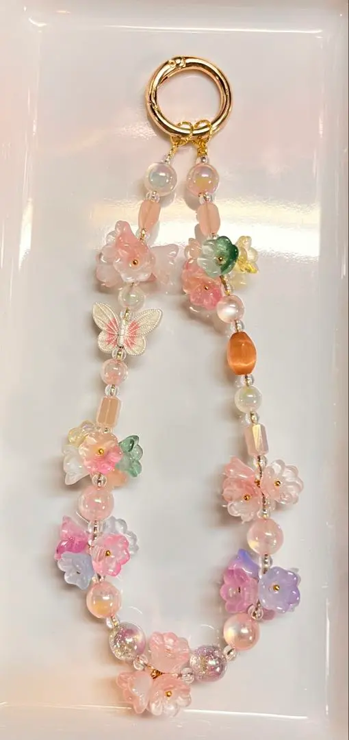 Thumbnail of Handmade Flower and Butterfly Cell Phone Strap