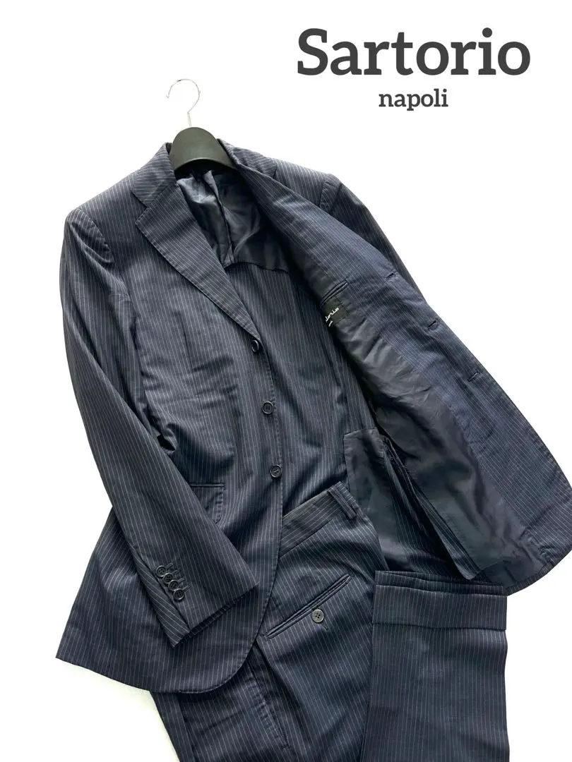美品■Sartorio 【XL】カシミヤ混 スーツ セットアップ ネイビー 紺 美品□Sartorio 【XL】カシミヤ混 スーツ セットアップ ネイビー 紺