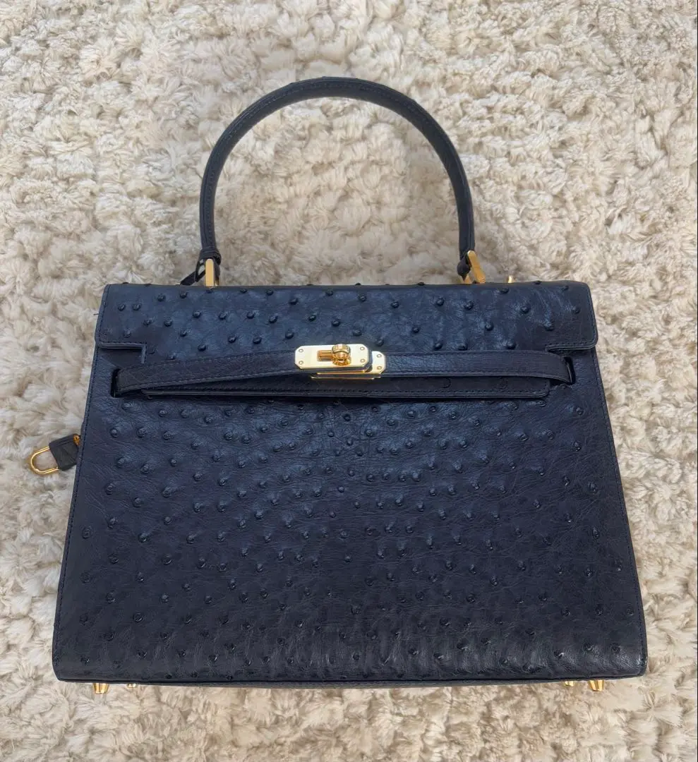 【美品】LORENZI ロレンツィ/オーストリッチレザー /金具/ハンドバッグ 美品 ロレンツィ LORENZI バッグ ハンドバッグ オーストリッチ