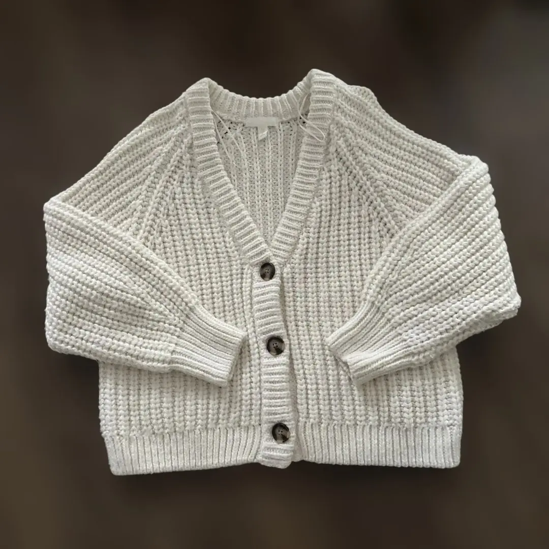 Thumbnail of Ivory Ribbed Knit Cardigan, Size M